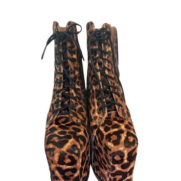 Jeffrey Campbell Womens Tan Leopard Print Lace-Up Platform Boots Size 7M - Picture 3 of 9